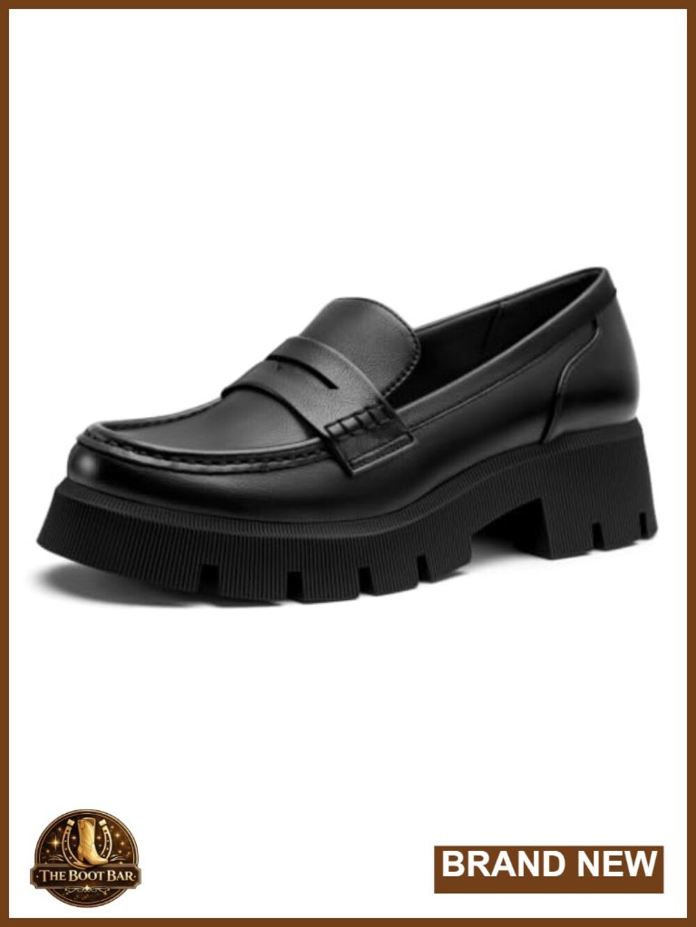 Faux Leather Penny Loafers Platform Chunky Block Heel Slip On Work Shoes